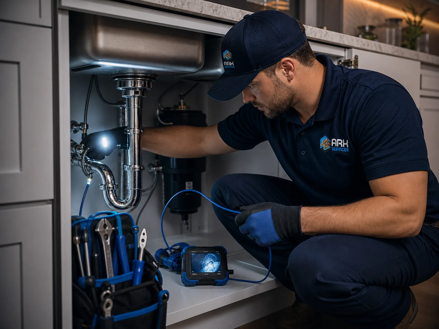 Ark Services plumbing technician at work