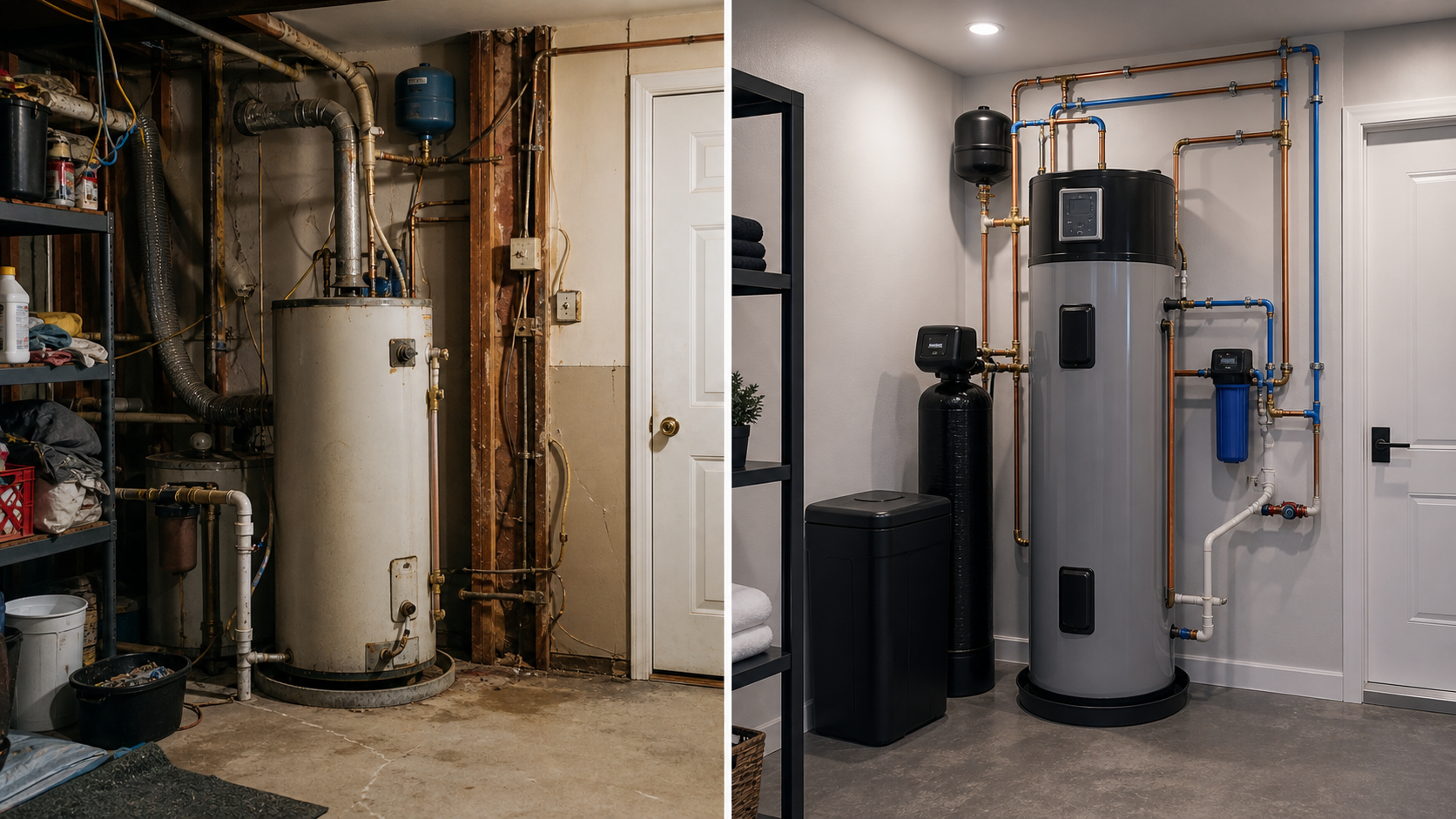 Before and after home service mechanical room project