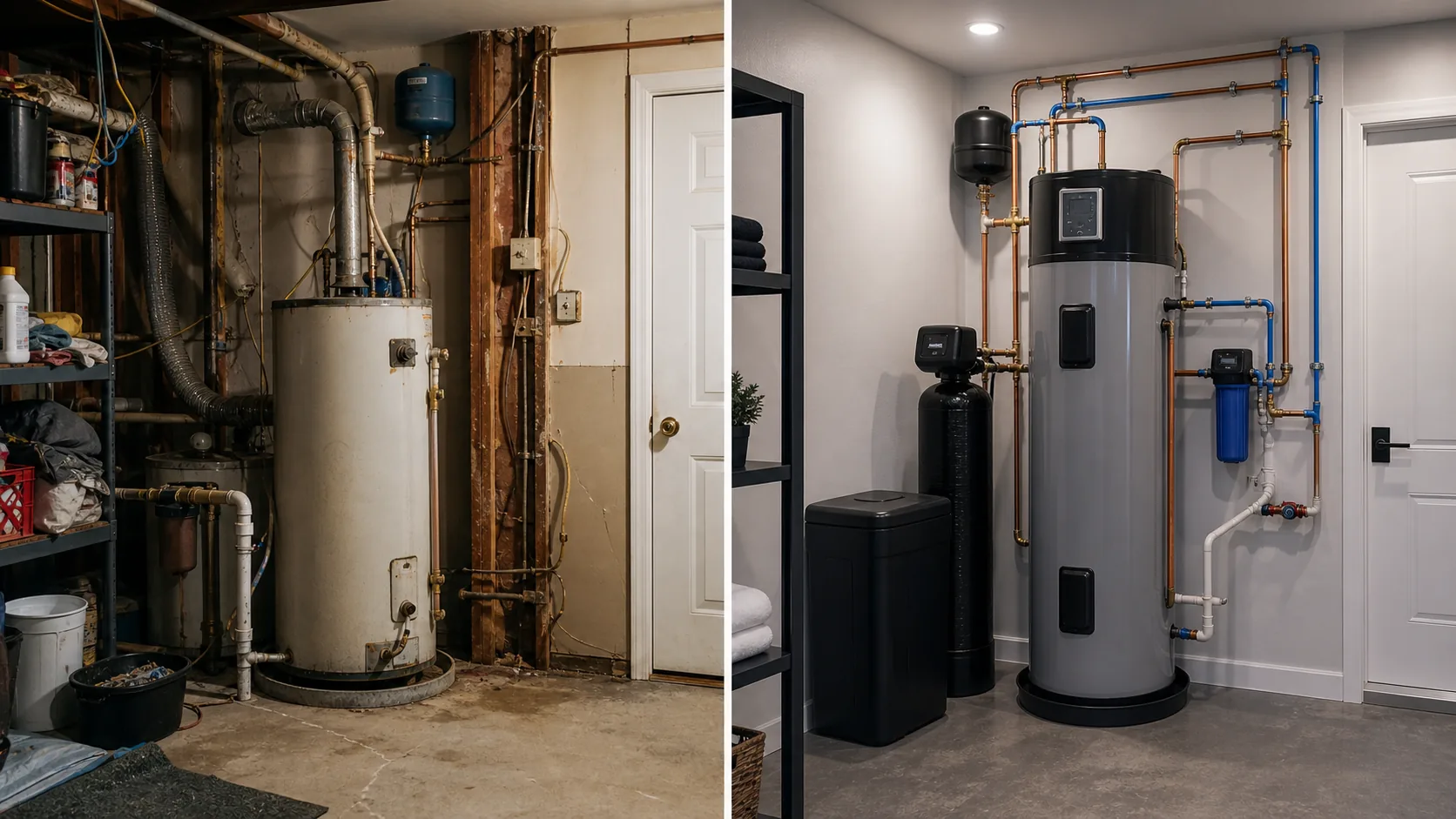 Before and after home service mechanical room project